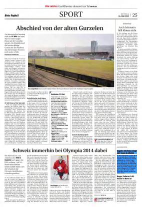 Bieler Tagblatt 16.05.2012 Seite 1 / 1 Auflage/ Seite 24471 / 25 6064 Ausgaben 300 / J.