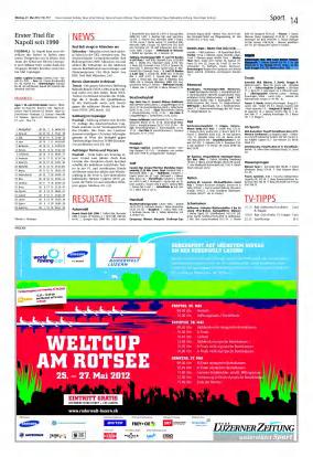 Neue Luzerner Zeitung Gesamtausgabe 21.05.2012 Seite 1 / 1 Auflage/ Seite 121382 / 14 6064 Ausgaben 300 / J.