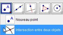 Créer un point d intersection Icône Point/Intersection entre deux objets Sélectionner le premier objet géométrique puis le second.