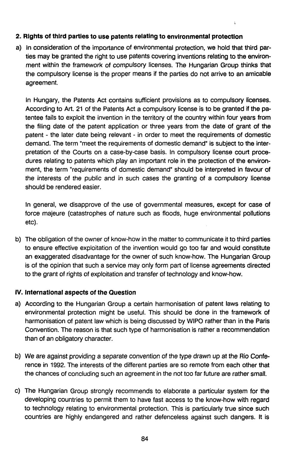 2. Rights of third parties to use patents relating to environmental protection In consideration of the importance of environmental protection, we hold that third parties may be granted the right to