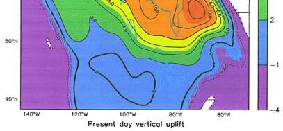 Formation d un bourrelet périphérique (ajustement) Tarasov et Peltier, 2004 L eustasie Les causes des variations du niveau marin: Variations du volume océanique