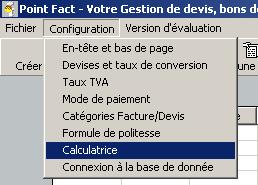 g) Configuration de la calculatrice : La calculatrice utilisée dans Point Fact est la calculatrice intégrée à Windows.
