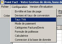 c) Configuration de vos Taux de TVA Cliquez sur le menu «configuration» puis sur «Taux