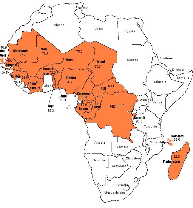 11 Seuil international de pauvreté * Bénin ----------------- 75.3 Burkina Faso -------- 72.6 Burundi -------------- 93.5 Cameroun -----------30.4 Cap Vert -------------40.6 Comores ------------65.