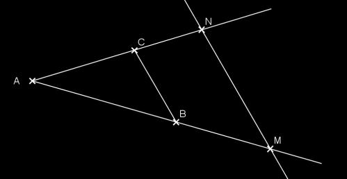Remarque : cette propriété est encore valable dans le cas où les points M et N sont respectivement situés sur les demi-droites [AB) et [AC).