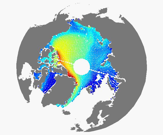 4. Validation de l épaisseur de glace Visualisation du draft pour la campagne ICESat du 12 mars au14 avril 2007(observations et modèle) Bonne estimation des maximums de glace le long de l