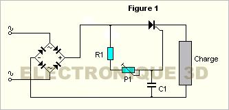 Utilisation d un thyristor pour gradateur Les composants R1, P1 et C1 réalisent un circuit de déphasage