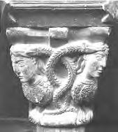 Chapiteaux de la maison romane - De gauche à droite, puis de haut et bas : la colère ; la médisance ou la calomnie ; sirènes, oiseaux et serpents ; l impureté ; la bestialité ; les vices enchaînés.