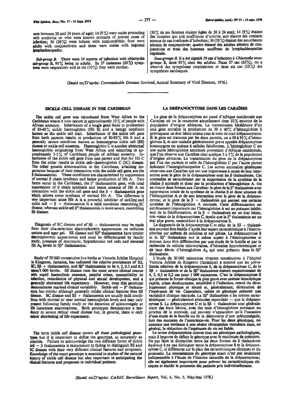 Wkly Epidenu TSeci N o. 37-1S Sept. 1978 277 Relevé épidénu heb<l: N 37 * IS sept.