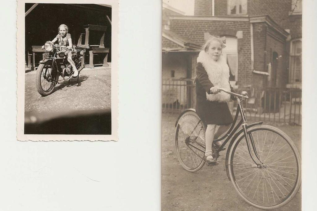 Denise Legond, la fille du directeur, dans la cour de récréation au début des années 1930. Sur la première photo, elle enfourche la moto de son papa.