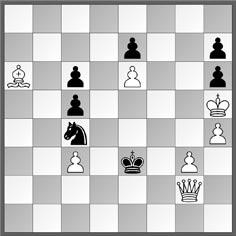 Sd2+ Kc5 16. Dc3+ Kd6 17. Sc4+ Kc5 18. Se3+ Kd6 19. e5+ Dxe5 20. Db4. «Der sk wird 19 mal mit Schach gekitzelt, um im 20. Mal zu erliegen!» (TK). «Herrlich!» (NB).