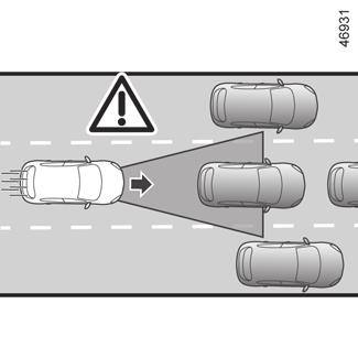 Lorsque votre vitesse est inférieure à 50 km/h environ, le système peut ne pas réagir ou réagir très tardivement sur : les véhicules arrêtés (exemple N) ; les véhicules roulant très lentement ; P 13