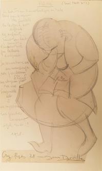 28 DORVILLE Jean (1902-1985) Personnage écrivant avec poème Crayon noir signé en